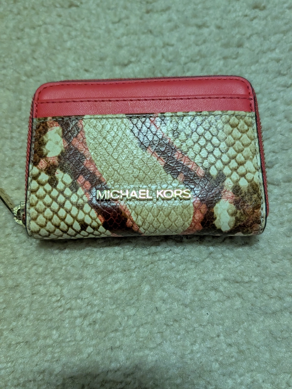 Michael Kors Pink & Cream Snakeskin Zip Card Wallet